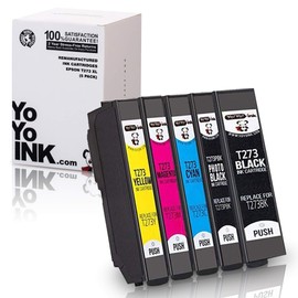 YoYoink Remanufactured Printer Ink Cartridges Replacement for Epson T273XL 273 XL (1 Black, 1 Photo Black, 1 Cyan, 1 Magenta, 1 Yellow, 5-Pack)