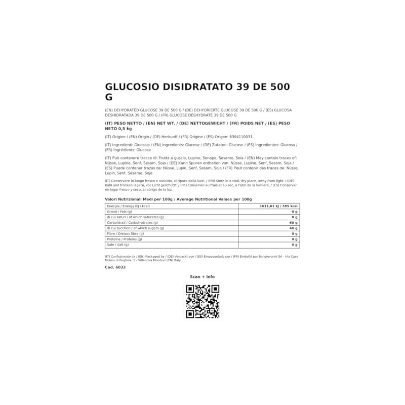 BONGIOVANNI FARINE E BONTA' NATURALI Glucosio disidratato 39 DE -