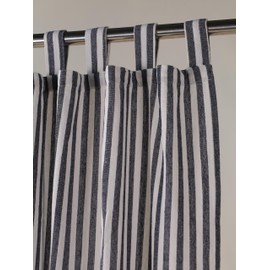 Gauze Ticking Striped Curtains, Boho Linen Gauze Tab Top Hanging Light Filtering Pinstripe Cafe Curtains 2 Panel Curtain Drapes for Living Room Home Décor Blue on White (45"x26" Each Panel)