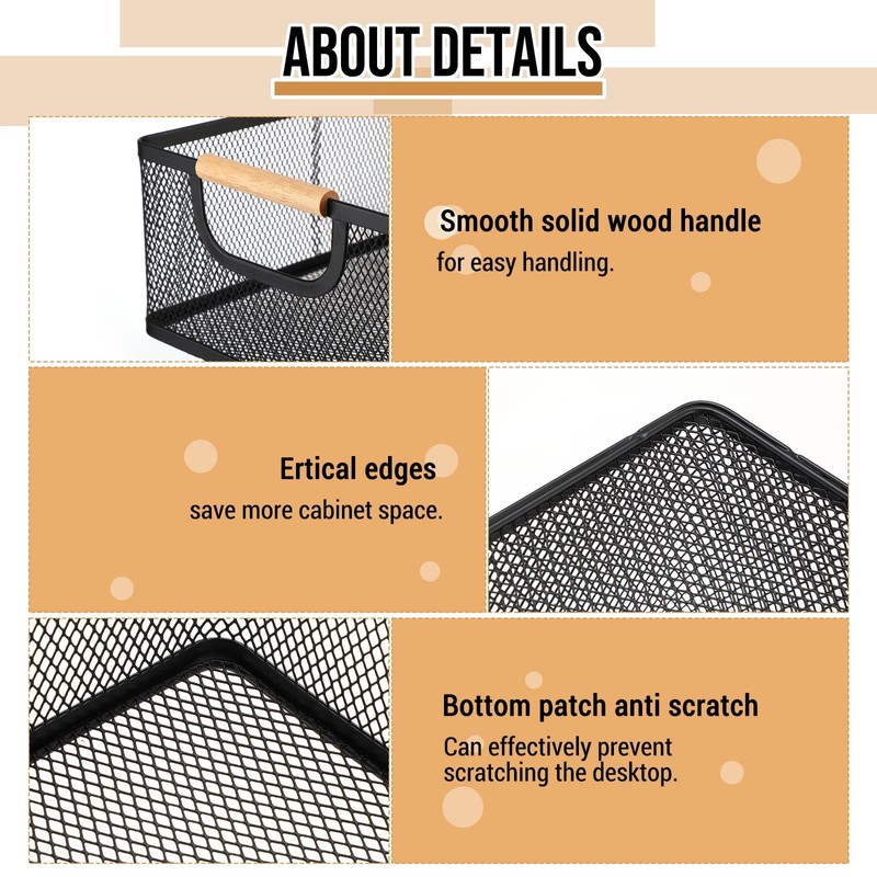 Rtteri 4 Pack Black Metal Wire Basket with Wood Handle