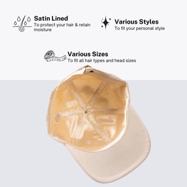 Perfectly Satined Satin Lined Baseball Cap, Sizes Medium, Large, X-Large (X-Large, Beige)