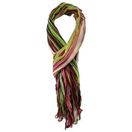 TigerTie Chiffon Scarf in Green Pink Magenta Grey Black Patterned Size 180 x 60 cm, Green Pink Magenta Grey Black