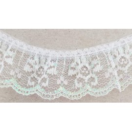 1-1/4" Ruffled Gathered Lace Trimming - 12 Yards - Color Options! (White Iris)