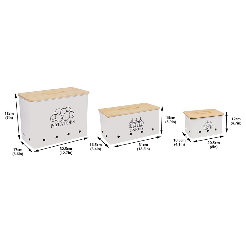 Kitchen Vegetable Storage Tins Set of 3 for Potato Onion
