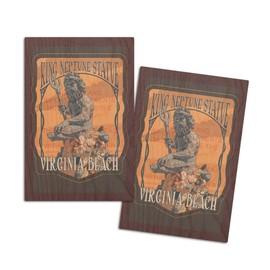 Virginia Beach, Virginia, King Neptune Statue, Orange, (4x6 Birch Wood Postcards, 2-Pack Stationary, Rustic Home Wall Decor)