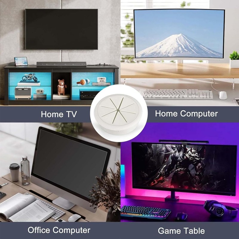 2Pcs Desk Cord Hole Cover, Cable Pass Through Wall Plate,