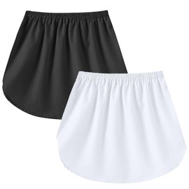 Hapforever 2PCS Women's Shirt Extenders Mini Adjustable Fake Shirt Bottom Removable Layering Skirts Half Length Underskirt with Buttons (Black White L)