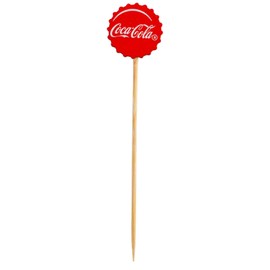 TableCraft 12290 Coca-Cola Red Bottle Cap Decorative Picks, 4.5” Bamboo & Pinewood, Nostalgic Single-Use Garnish for Cocktails, Appetizers, Cupcakes & Sliders, Retro Party Decor, Pack of 100