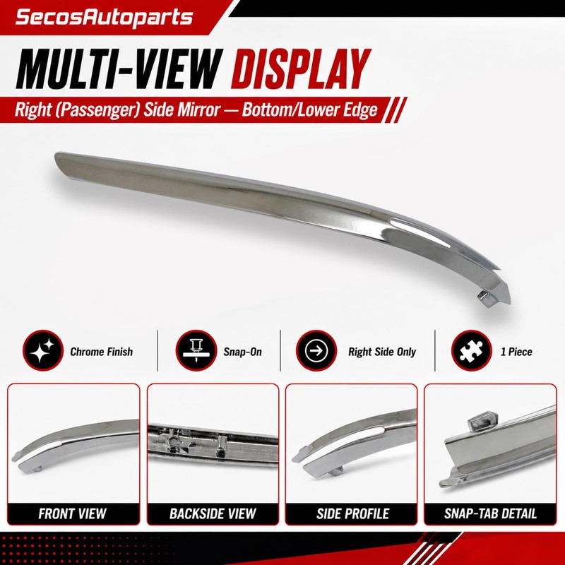 SecosAutoparts Chrome Rearview Side Mirror Molding Trim Strip Fit for