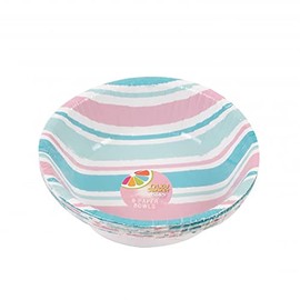 Set of 24 Striped Paper Bowls Set Summer Picnic BBQ Party Outdoor Pink Blue