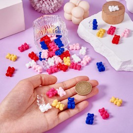 Magibeads 70Pcs Acrylic Gummy Bear Beads Cute Animal Beads 7 Colors Fake Gummy Bear Bracelet Beads Flat Back Kandi Candy Beads for Crafts DIY Jewelry Making Supplies