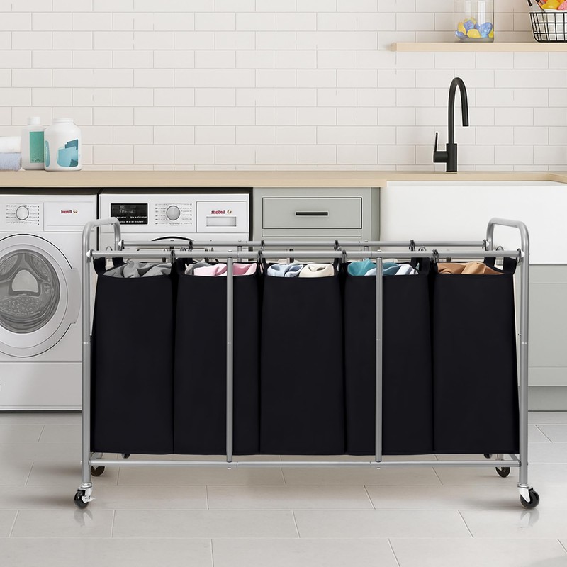 STORAGE MANIAC 5 Section Laundry Sorter, 5 Bins Rolling Separator