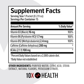 10X Health - Energy Wave Crusher - Energy Drink with 200mg Caffeine, BCAAs, B Vitamins, Accelerated Absorption - Tropical Punch Pre-workout Drink - 15 Drink Mix Packets (Wave Crusher - Energy)