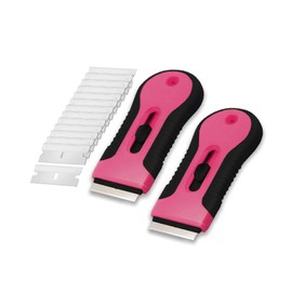 Bates- Razor Blade Scraper Tool Set, 2 Pack, Black & Pink, 30 Extra Stainless Steel Blades, Anti-Slip Ergonomic Handle Design, Razor Scraper Tool for Glass