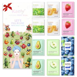 Kaely 12 Pack Variety Sheet Masks, Spa Party Face Masks for Kids Teens Skin Care, Facial Mask Skincare Set, Moisturize Brighten Nourish for All Skin Types, Birthday Gifts for Women Men Girls, Set05