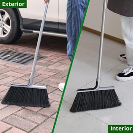 Timotech Escoba para Exterior e Interior para Limpieza de Piso con Mango Largo de 58 Pulgadas, Escoba para Barrer Angular Resistente para el Hogar, Garaje, Cocina, Oficina, Patio, césped