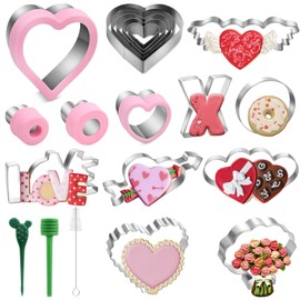 17 Pcs Heart Cookie Cutter Set for Valentine's Day, 9 Size Heart Shape Cookie Cutter and Lips, Heart with Arrow, Double Heart, Angel's wings Shape in One Size, Stainless Steel Biscuit Pastry Cutters