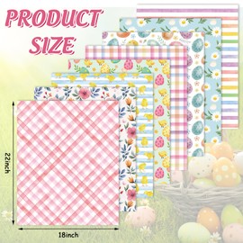 FYSUIMU 8Pcs Pastel Easter Cotton Fabric Bundles Chicks Bunny Egg Flower Plaid Fat Quarters Colorful Spring Easter Sewing Fabrics for DIY Craft Party Decor, 18 x 22 Inch