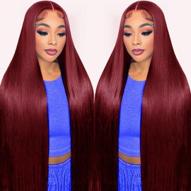 Indono 99j Burgundy Lace Front Wigs Human Hair Pre Plucked Straight 9x6 HD Lace Red Wig Human Hair Wear And Go Glueless Wigs Human Hair 220 Density for Women with Baby Hair 30Inch