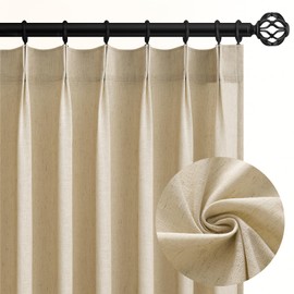 96 Inches Long Pinch Pleated Semi Sheer Curtains,Beige Light Linen Blended Light Filtering Window Curtains 96 Length 2 Panels for Living Room Bedroom Pinch Pleat Drapes with Hooks 2 Panels 40" Wx96 L