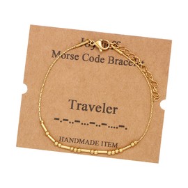JoycuFF Morse Code Bracelets for Women Traveler Inspirational Birthday Mother's Day Christmas Gifts for Best Friend Mom Sister Daughter Gold Beaded Bracelet Jewelry for Her Unique