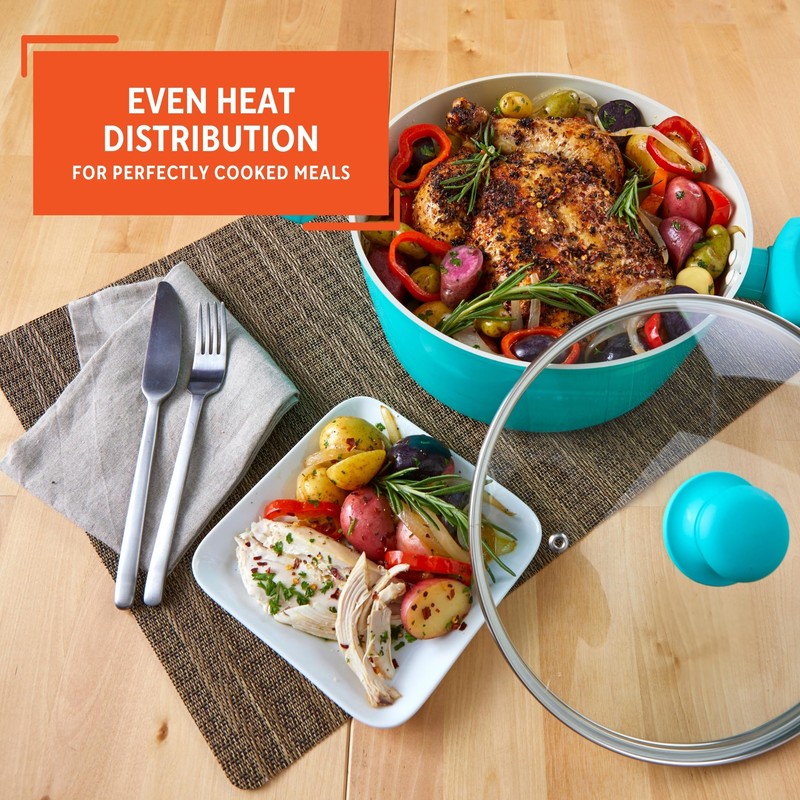 IMUSA USA Teal 3Qt Forged Dutch Oven with Glass Lid,