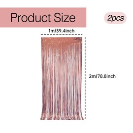 2 Pcs Rose Gold Tinsel Foil Curtains,Sparkling Metallic Fringe Streamers Backdrop for Birthday Party Wedding Graduation Holiday Engagement Bridal Shower Bachelorette Decoration,Shimmering Flow