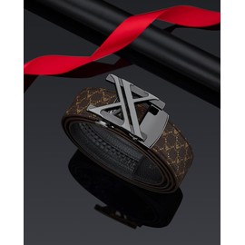 VANNANBA Designer Belts for Men, Fashionable Ratchet Belts Adjustable with Automatic Buckle for Casual Formal Dress, Black, 34"-36" waist adjustable