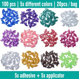 MiiOUU 100 pcs Cat Nail Caps | Cat Claw Covers with Adhesives and Applicators | 5X Different Glitter Colors (S)