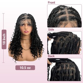 Janyuwool 18" Boho Large Knotless Box Braided Wigs Full Double Lace Short Braid Wig for Black Women Lace Frontal Human Hair Blended Braided Wig Lace Front Braids Wigs with Baby Hair (Black)