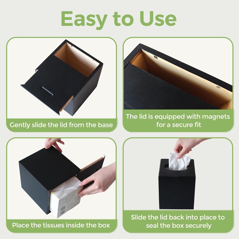 S310 Wood Tissue Box Cover, Square Tissue Box Holder with