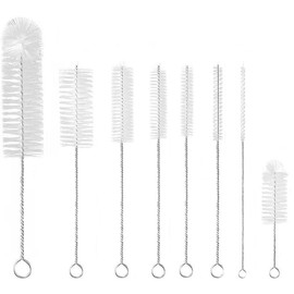 JDYYICZ 8Pcs White Long Nylon Pipe Tube Cleaner with Hook, 8 Different Diameters Set, Cleaning Tools for Reusable Drinking Straws, Sippy Cup, Water Bottles and Pipes