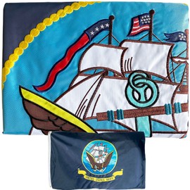 Navy Flag Embroidered Double Sided 3x5 Outdoor- United States Navy Naval Military Flags Banner 3ply Embroidered USN Flag with 2 Brass Grommets Vivid Colors Waterproof
