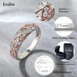 Jeulia Sterling Silver Two Tone Scrollwork Ring for Women Engagement Wedding Rings with Jewelry Box for Birthday, Anniversary, Christmas, Valentine's Day, Sterling Silver