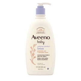 Aveeno Baby Calming Comfort Moisturizing Body Lotion with Relaxing Lavender & Vanilla Scents, Non-Greasy Baby Lotion, Nourishing Prebiotic Oatmeal, & No added parabens 12 fl. oz
