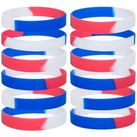 GOGO 12 PCS Red White Blue Silicone Bracelet, Patriotic Wristbands Rubber American Bands USA 4th of July