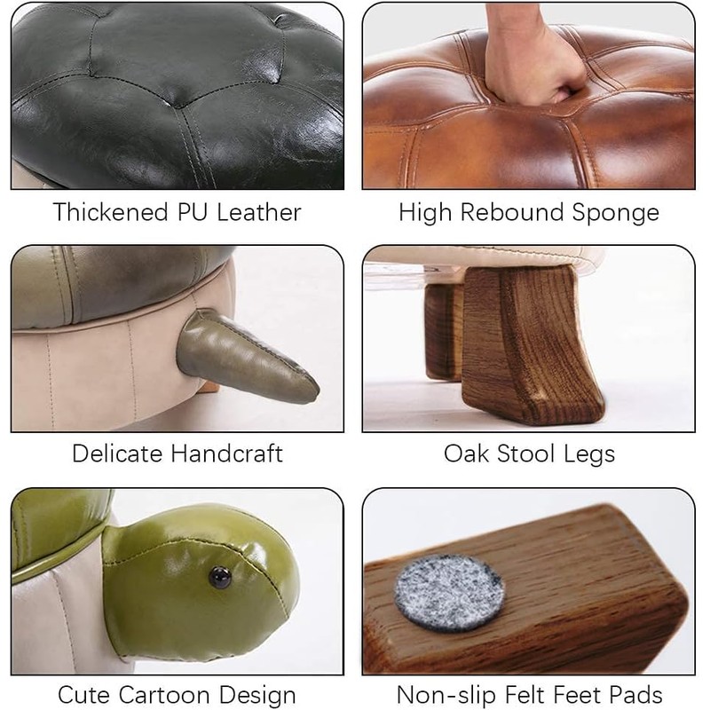 Kelendle Animal Footstool Turtle Upholstered Ottoman PU Leather Pouf Wood