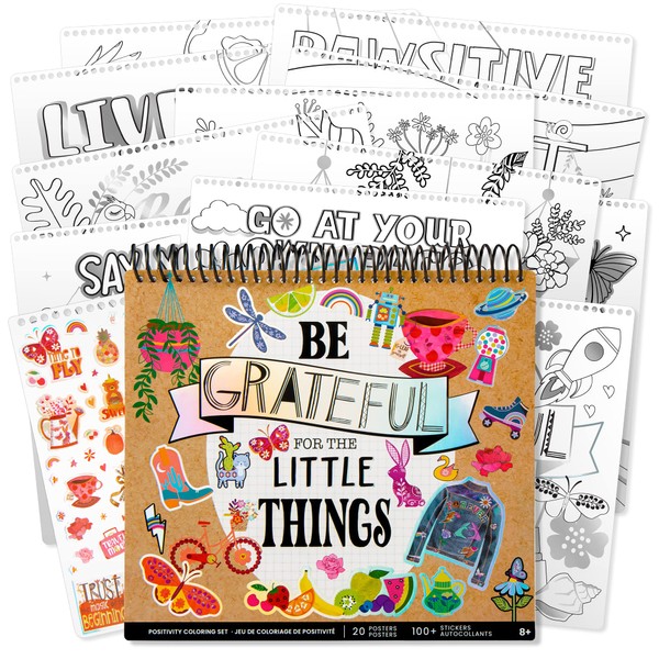 Fashion Angels Positivity Poster Coloring Set - 20-Page Coloring Portfolio - 20+ Things to be Grateful for, Includes Stickers, Posters for Positivity Coloring, Mental Health - Ages 6 and Up