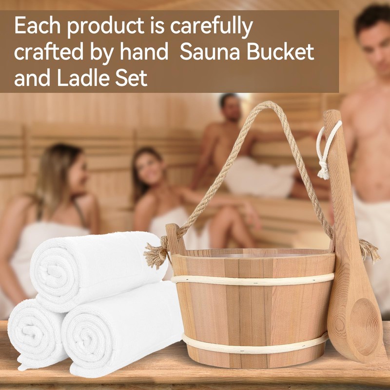 Karida Red Cedar Sauna Buckets,Sauna Bucket and ladle Set,Sauna Accessories,Sauna