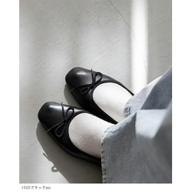 Menue Square Toe Ballet Shoes, 0.4 inch (1 cm) Heel, Women's Flat Shoes, Easy to Walk, 1029 black croco pu