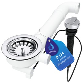 AQUADE Strainer Basket Valve 114 mm with Space Creator for Sink Drain Fitting, Eccentric Sink, Strainer Basket, Eccentric Valve Drain