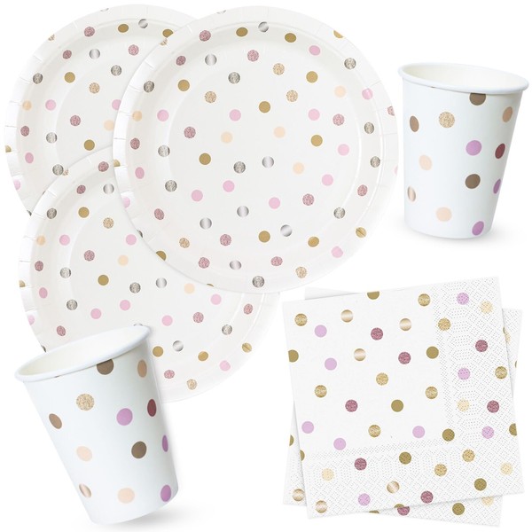 Pappteller Servietten Pappbecher Partygeschirr Set Punkt Bunt Tischdeko zum Geburtstag,