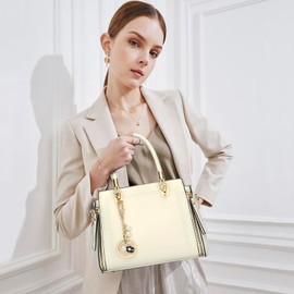 KKXIU Stylish Women Satchel Purses and Handbags Vegan Leather Top Handle Shoulder Crossbody Bag (Paper White)