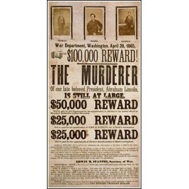 VINTAGEREPRO Civil War Lincoln Assassination Poster Print John Wilkes Booth Murderer Wanted Poster 11" x 21" on Premium Paper!