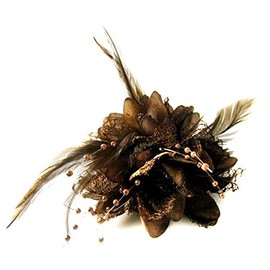 Flower Feather Bead Corsage Hair Clips Fascinator Hairband and Pin (Brown)
