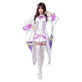 TOKYO-T Re Zero Emilia Cosplay Costume Japanese Anime Headwear Tights Set (US4-6)