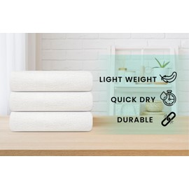 ZUPERIA White Bath Towels Bulk 12 Pack - 24 x 48 Inches, 100% Cotton Economy Light Weight Towels for Commercial Use - Quick Dry, Ultra-Soft, and Absorbent Bulk Towels