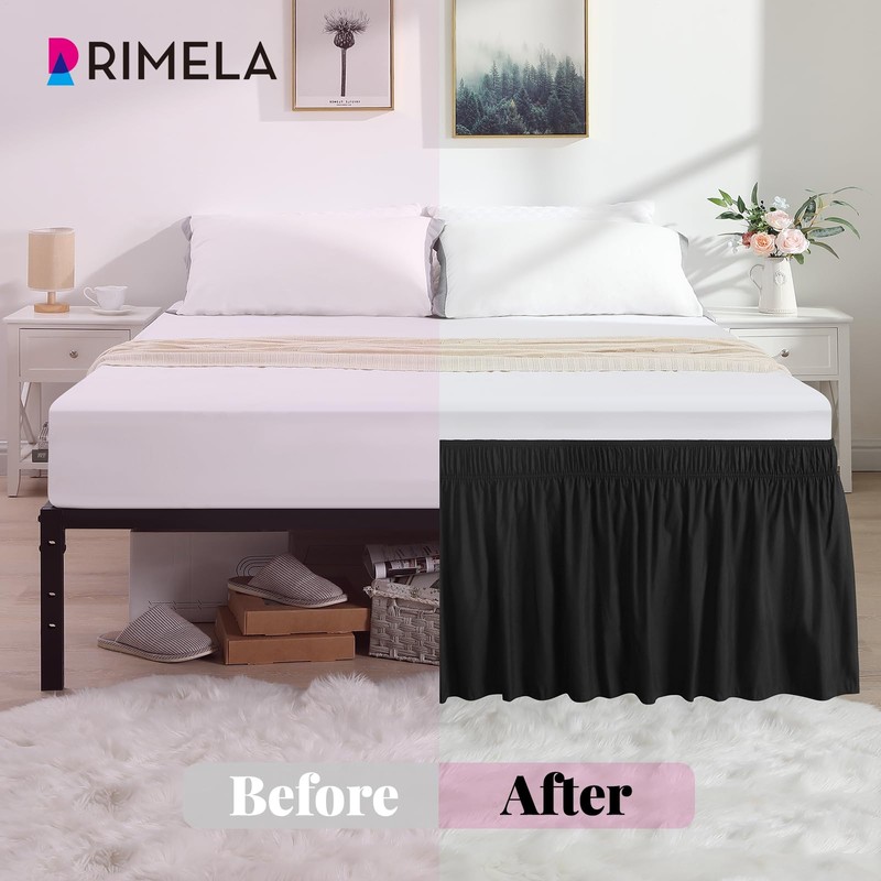 RIMELA Black Bed Skirt King Size 15 Inch Drop, Elastic