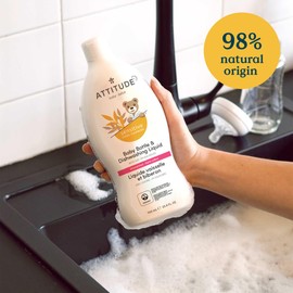 ATTITUDE Baby Dish Soap for Sensitive Skin with Oatmeal, EWG Verified Dishwashing Liquid, No Added Dyes or Fragrances, Tough on Milk Residue and Grease, Vegan, Unscented, 23.7 Fl Oz (Pack of 9)