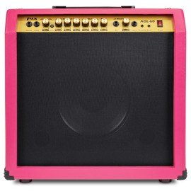 LyxPro 60 Watt Electric Guitar Amplifier | Combo Solid State Studio & Stage Amp with 10” 4-Ohm Speaker, Custom EQ Controls, Drive, Delay, ¼” Passive/Active/Mic Inputs, Aux In & Headphone Jack - Pink